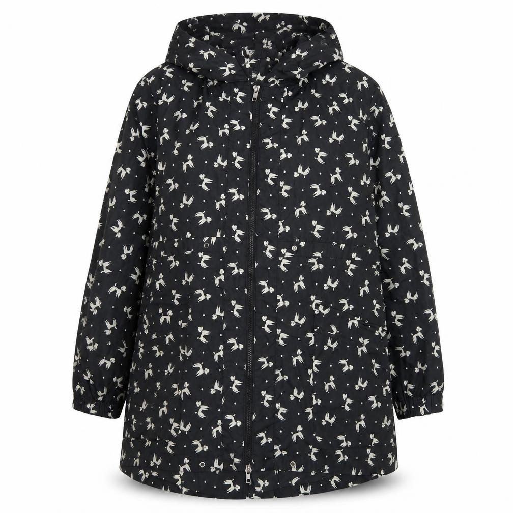 Front view of Louche Women's Black Animal Print Hooded Jacket M