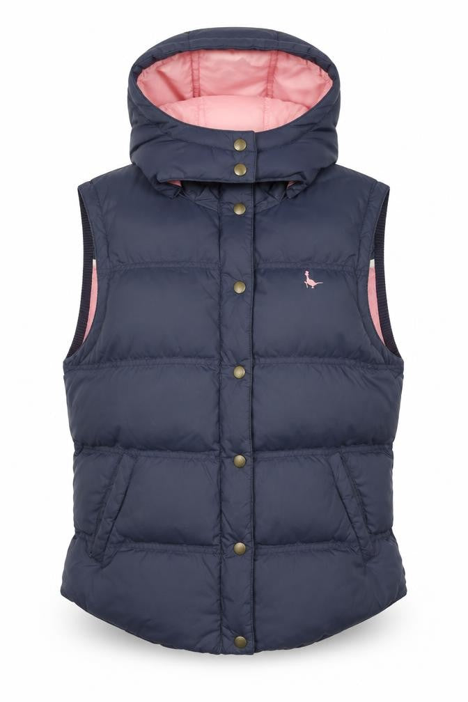 Front view of Jack Wills Teens Blue Puffer Waistcoat Snap Closure