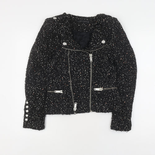 Zara Women's Black Tweed Biker Jacket S