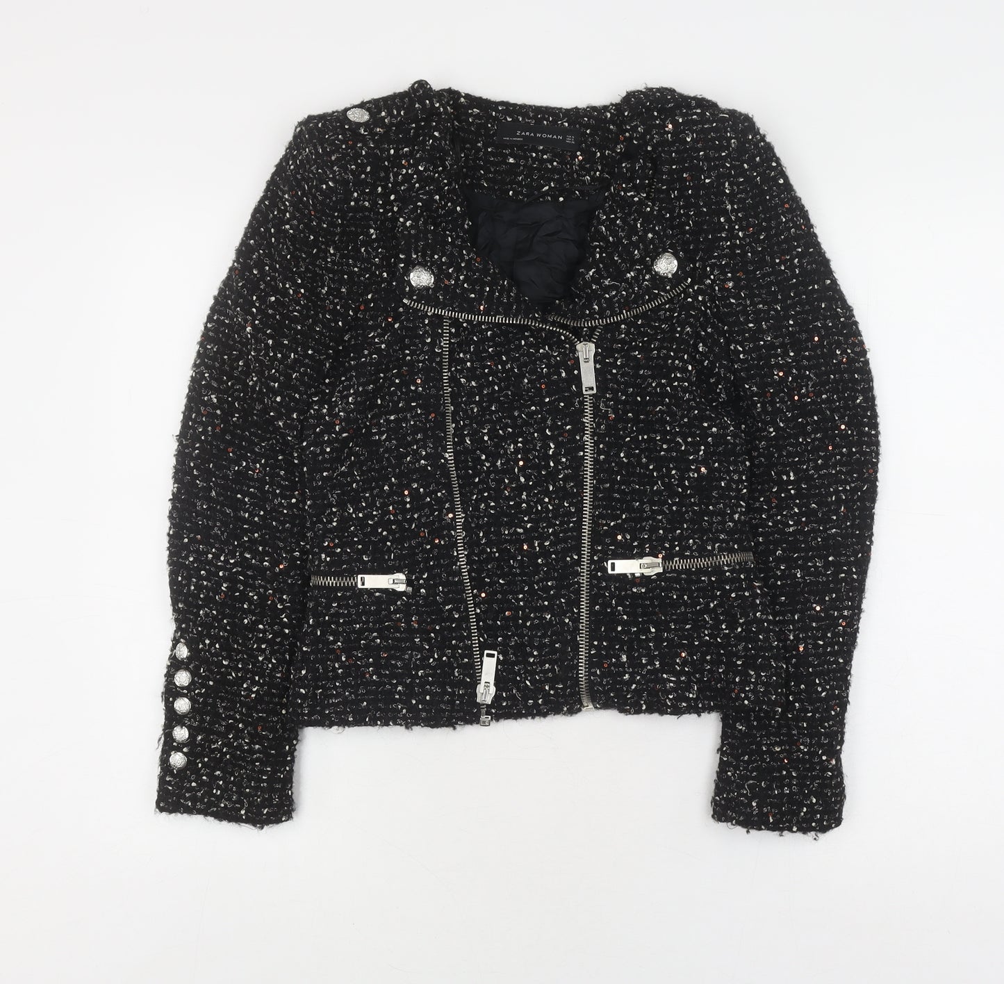 Zara Women's Black Tweed Biker Jacket S