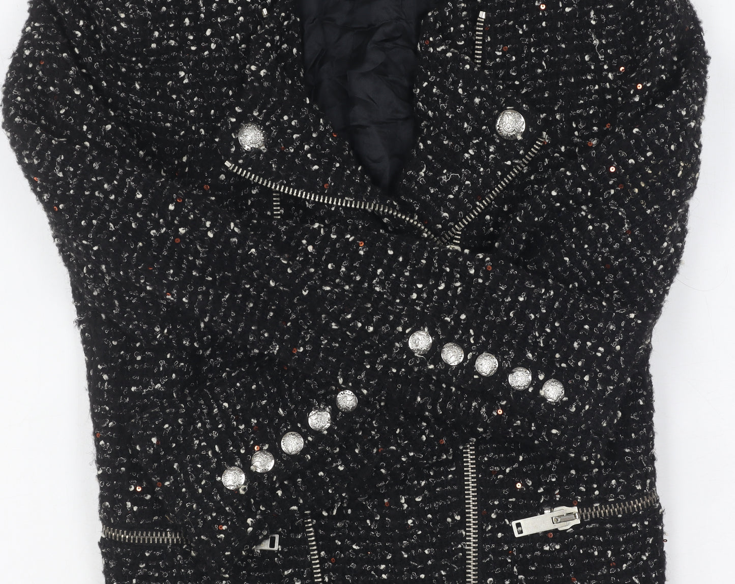 Zara Women's Black Tweed Biker Jacket S