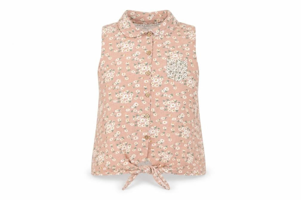 Front view of SoulCal Floral Button-Up Sleeveless Shirt