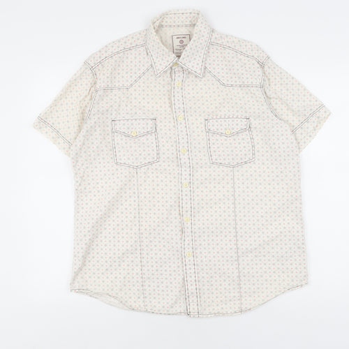 Jack & Jones Men's L White Geometric Short Sleeve Shirt