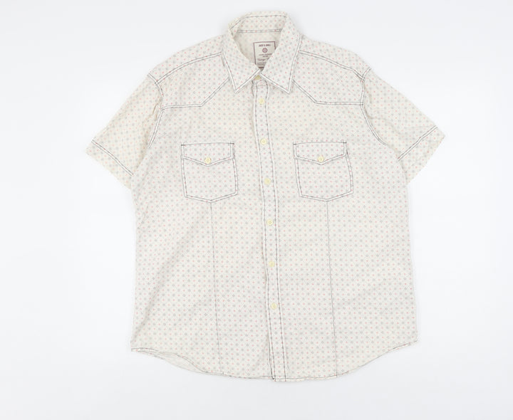 Jack & Jones Men's L White Geometric Short Sleeve Shirt