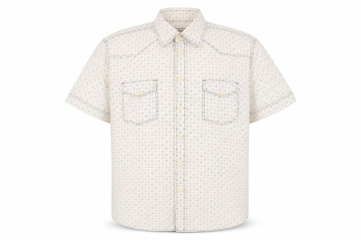 Jack & Jones Men's L White Geometric Short Sleeve Shirt