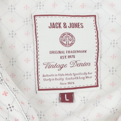 Jack & Jones Men's L White Geometric Short Sleeve Shirt