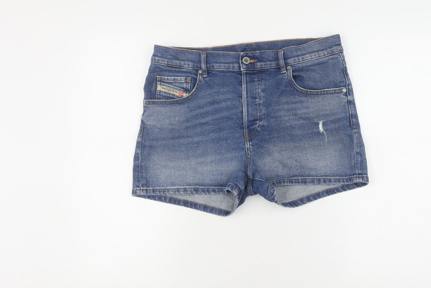 Diesel Women's Blue Denim Shorts, Size 8, Casual Slim Fit