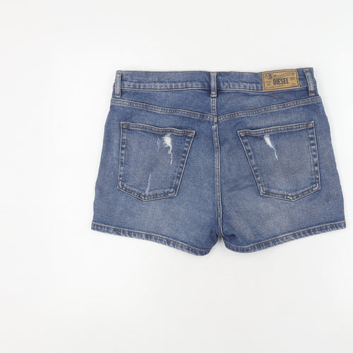 Diesel Women's Blue Denim Shorts, Size 8, Casual Slim Fit