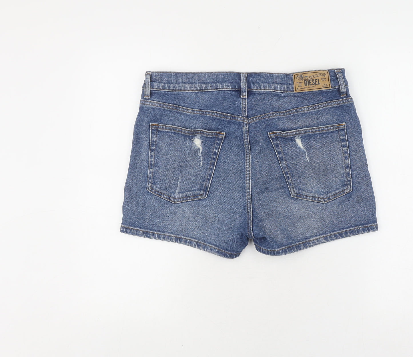 Diesel Women's Blue Denim Shorts, Size 8, Casual Slim Fit