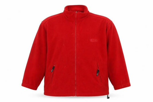Front view of Geeb Women's Red Fleece Jacket, size 14, Casual Wear