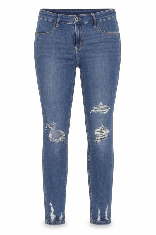 Front view of Hollister Women's Blue Distressed Jegging Jeans, size 9