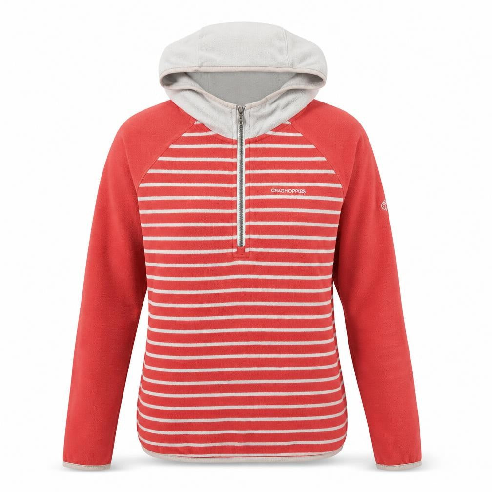 Front view of Craghoppers Women's Red Striped Pullover Hoodie, size 10