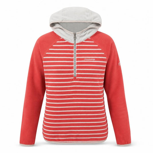 Front view of Craghoppers Women's Red Striped Pullover Hoodie, size 10