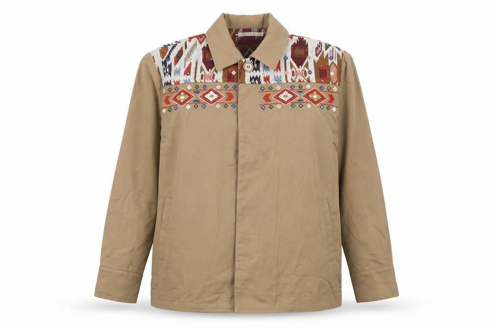Front view of AZARA Women's Brown Aztec Embroidered Jacket M