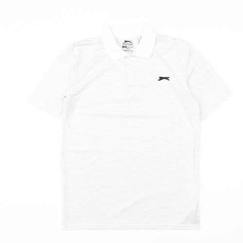 Slazenger Men's White Striped Polo - Size S, Sporty Style