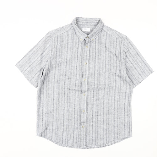 Easy Men's Grey Striped Short Sleeve Shirt L