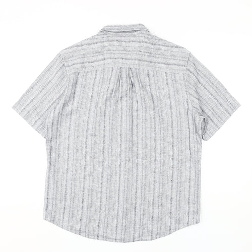 Easy Men's Grey Striped Short Sleeve Shirt L