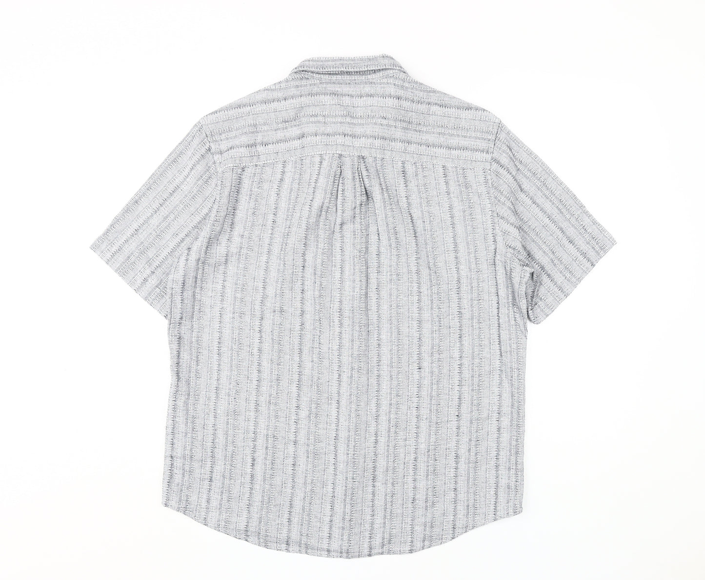 Easy Men's Grey Striped Short Sleeve Shirt L