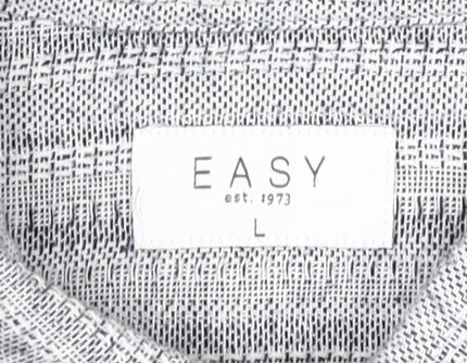 Easy Men's Grey Striped Short Sleeve Shirt L