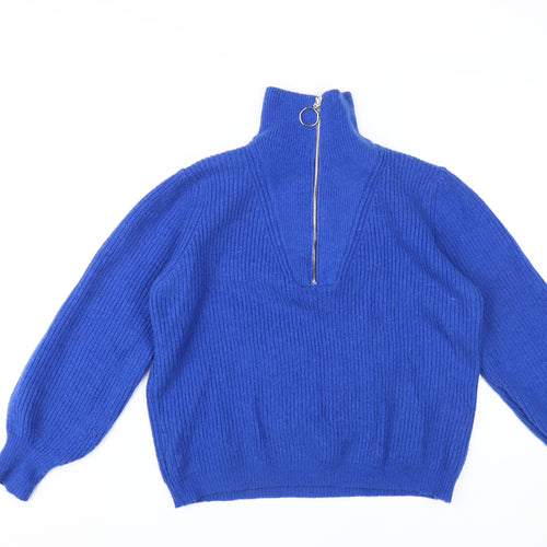 Kilky Paris Women's Blue Mock Neck Full Zip Jumper