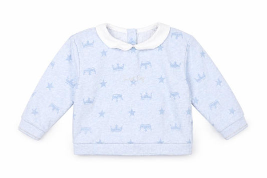 Front view of River Island Blue Baby Top, 12-18 Months, Cotton, Stars