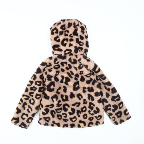 Next Girls Brown Faux Fur Animal Print Hooded Puffer Jacket 5-6 Years