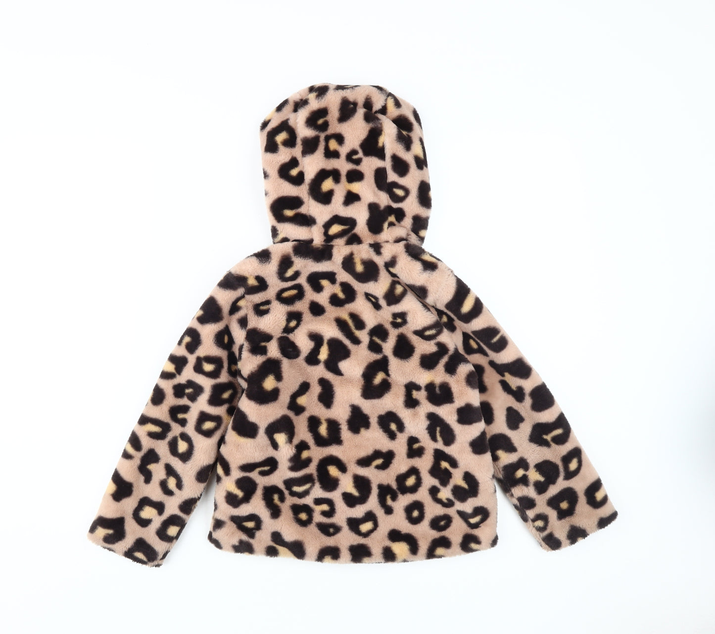 Next Girls Brown Faux Fur Animal Print Hooded Puffer Jacket 5-6 Years