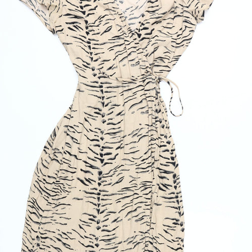 Leith Women's Beige Animal Print Wrap Dress S
