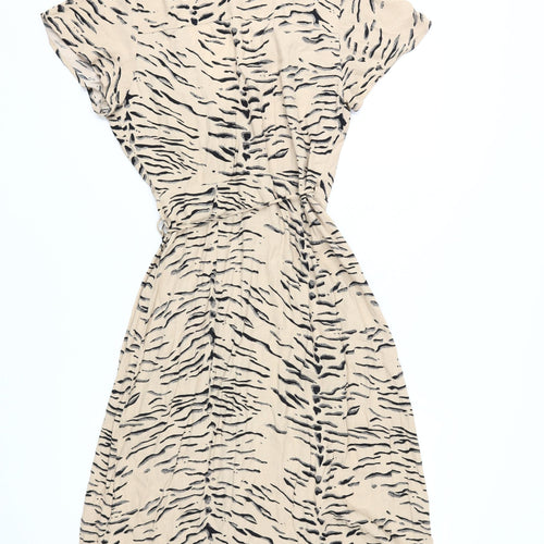 Leith Women's Beige Animal Print Wrap Dress S