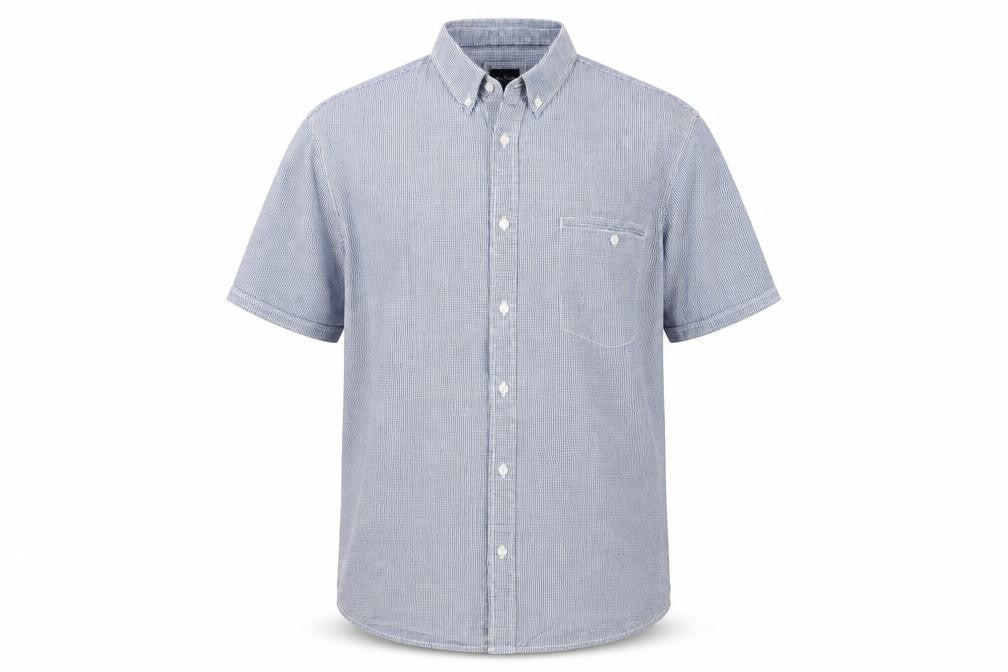 Front view of James Pringle Men's Blue Cotton Button-Up Shirt L