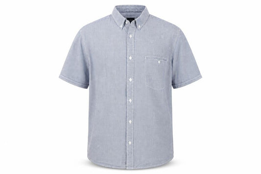 Front view of James Pringle Men's Blue Cotton Button-Up Shirt L