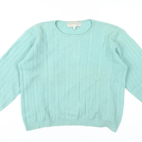 Compliments Women's Green Cable-Knit Pullover Jumper L