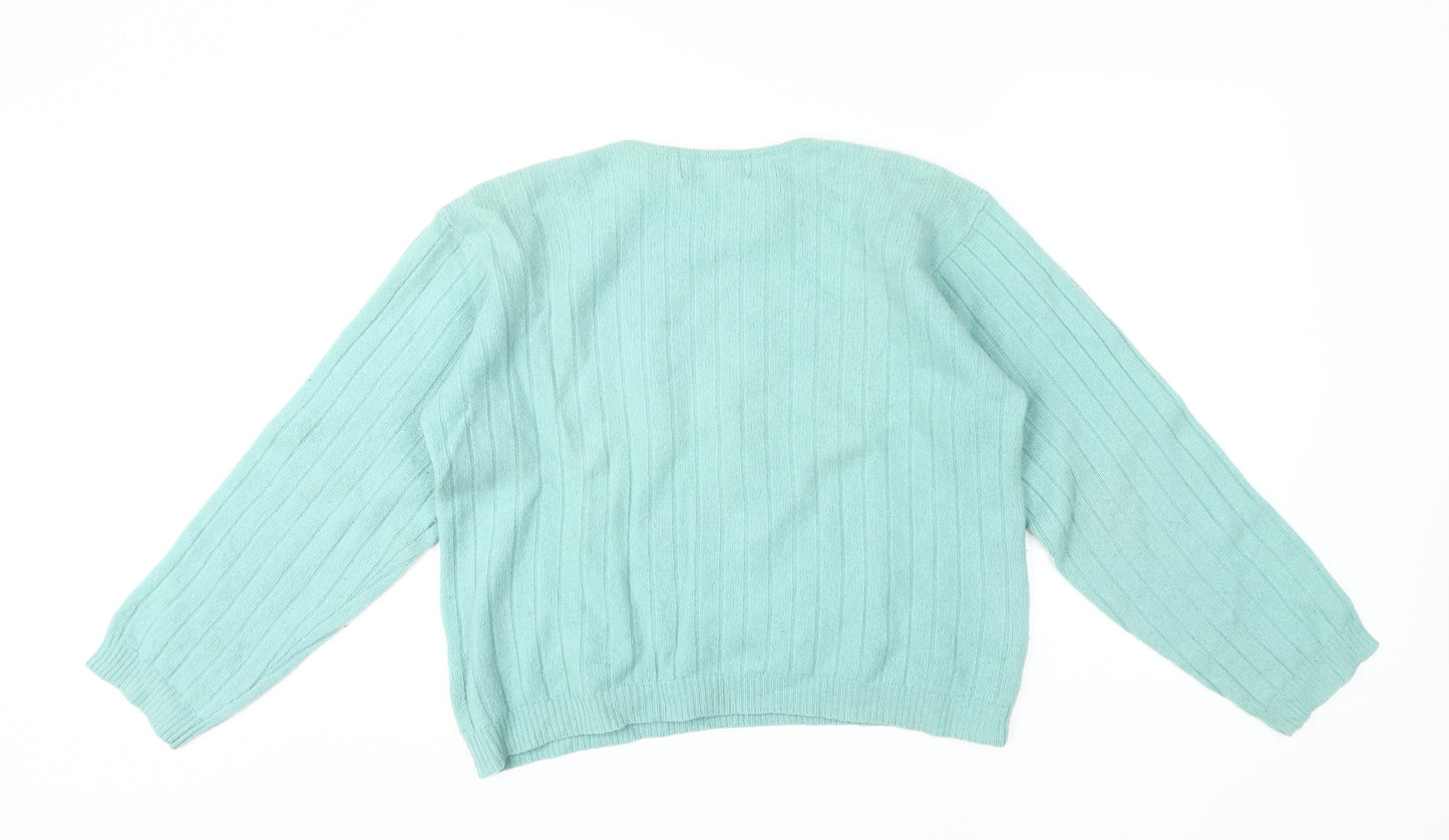 Compliments Women's Green Cable-Knit Pullover Jumper L