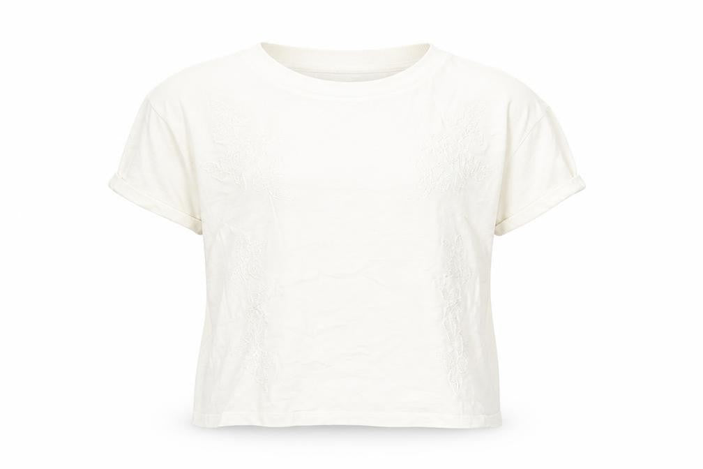 Front view of Topshop Women's White Basic T-Shirt, size 4, Short Sleeve