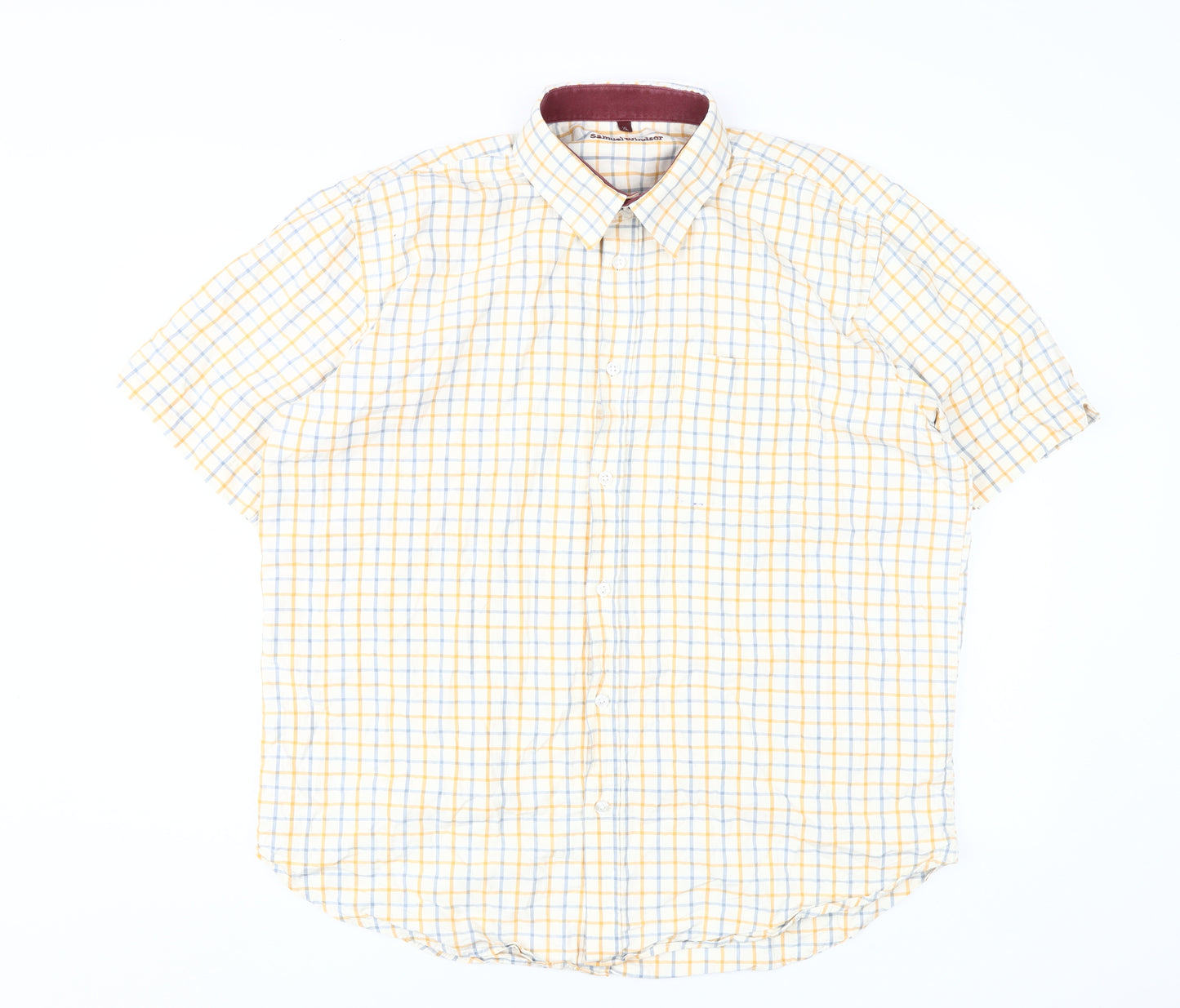 Samuel Windsor Men's Yellow Check Short Sleeve Shirt XL