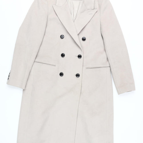 Reiss Women's Beige Wool Blend Long Overcoat, Size 14