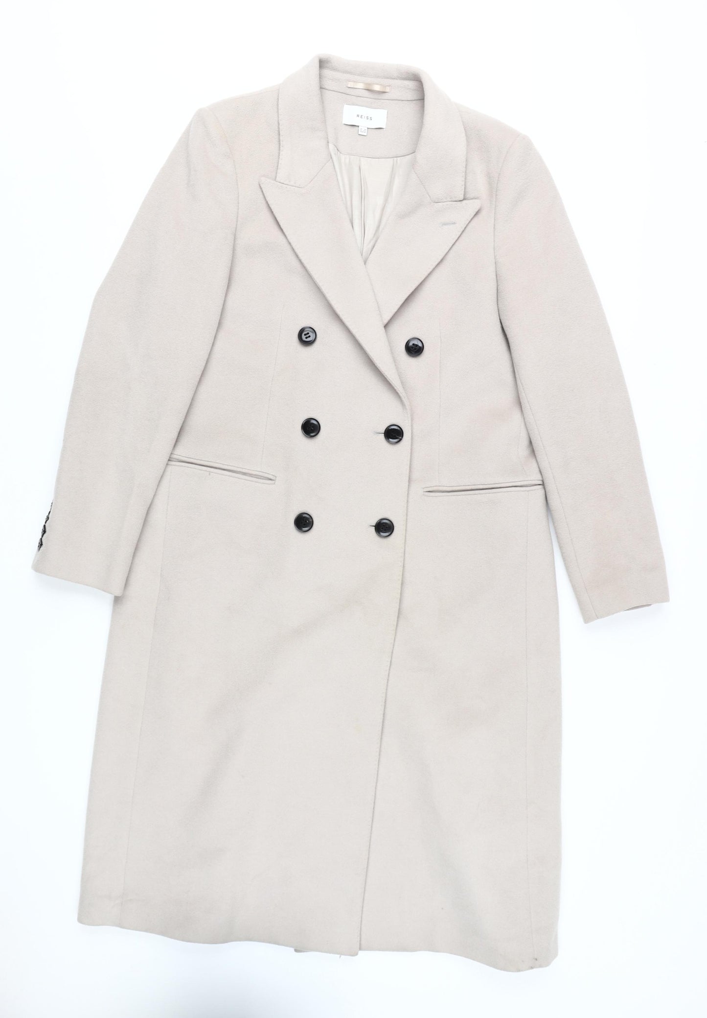 Reiss Women's Beige Wool Blend Long Overcoat, Size 14