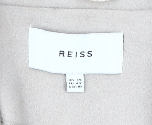 Reiss Women's Beige Wool Blend Long Overcoat, Size 14