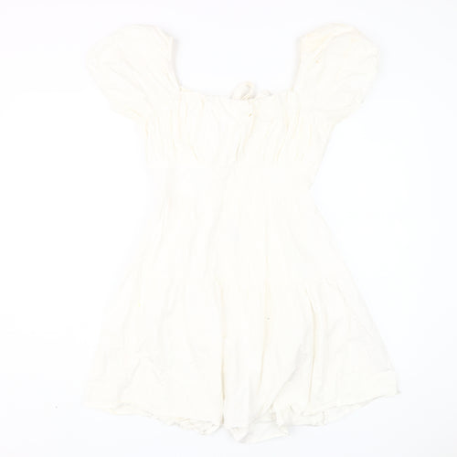 Quiz Women's Ivory A-Line Puff Sleeve Dress Size 10