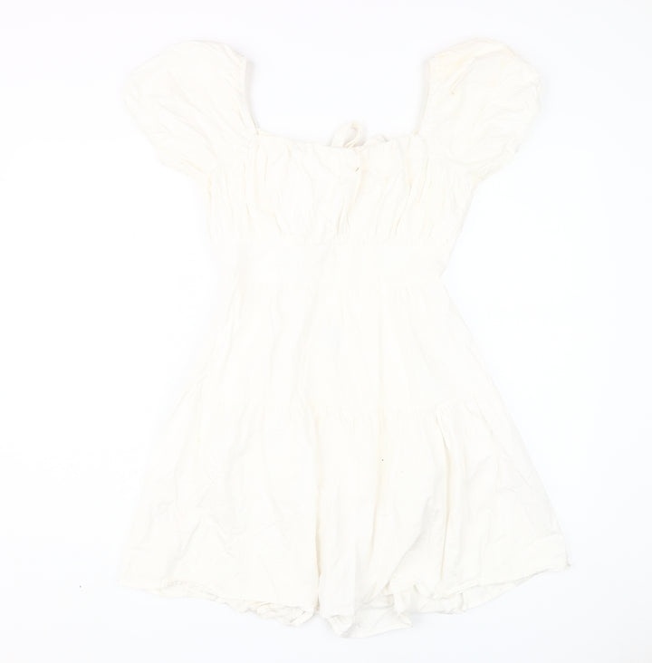 Quiz Women's Ivory A-Line Puff Sleeve Dress Size 10