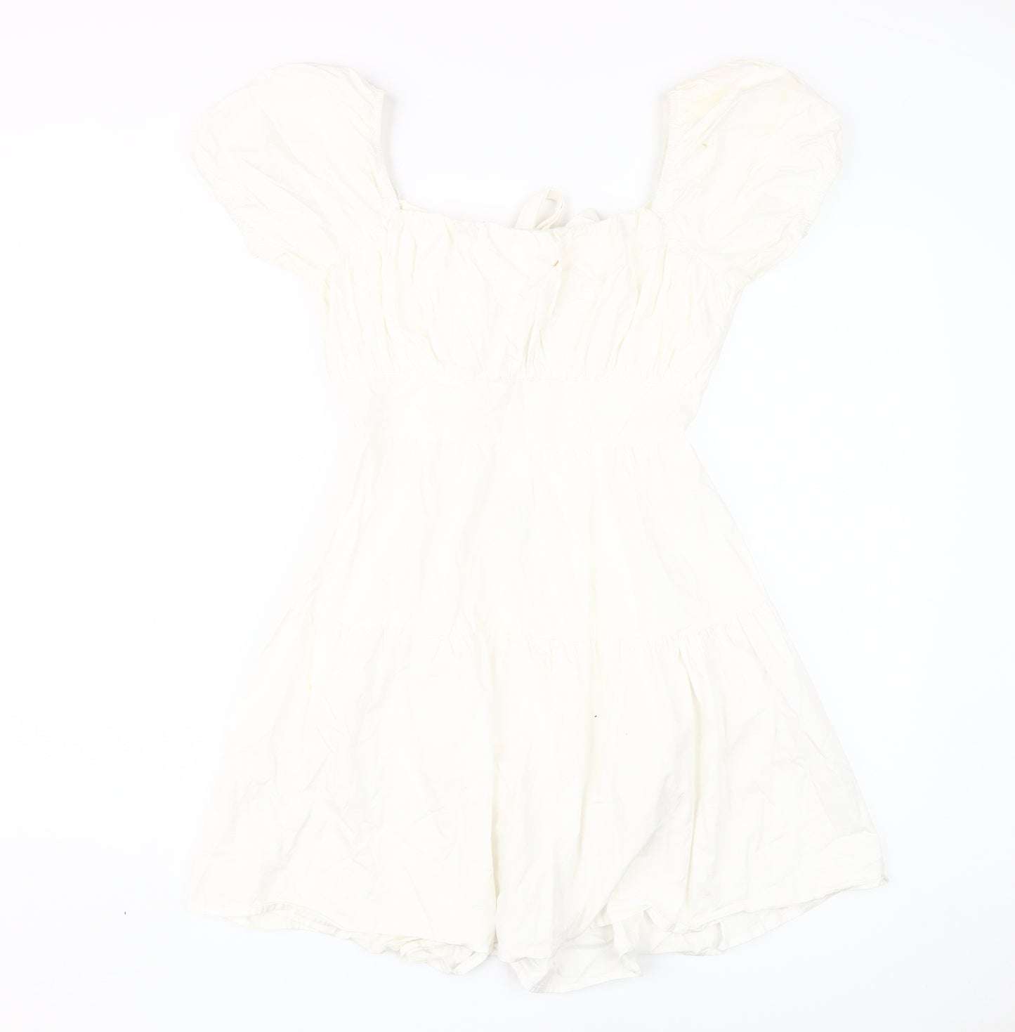 Quiz Women's Ivory A-Line Puff Sleeve Dress Size 10