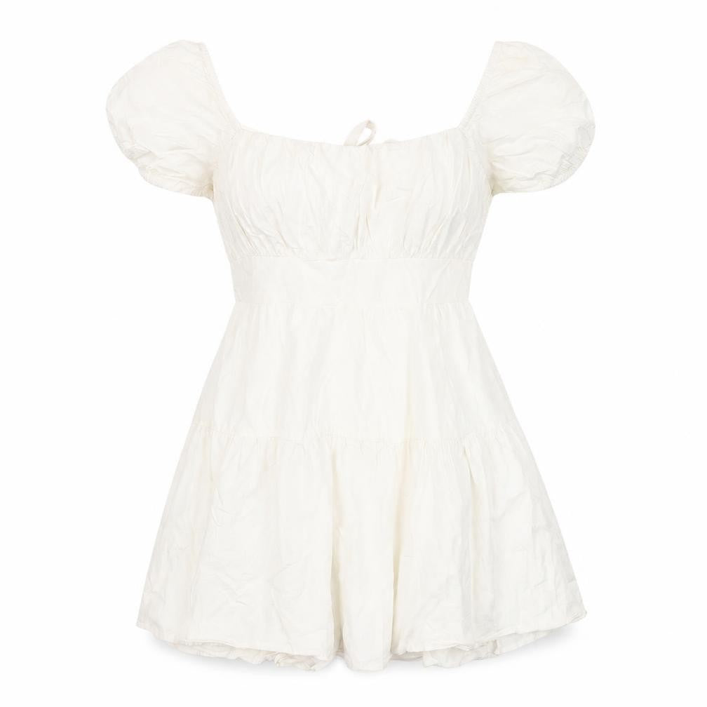 Quiz Women's Ivory A-Line Puff Sleeve Dress Size 10