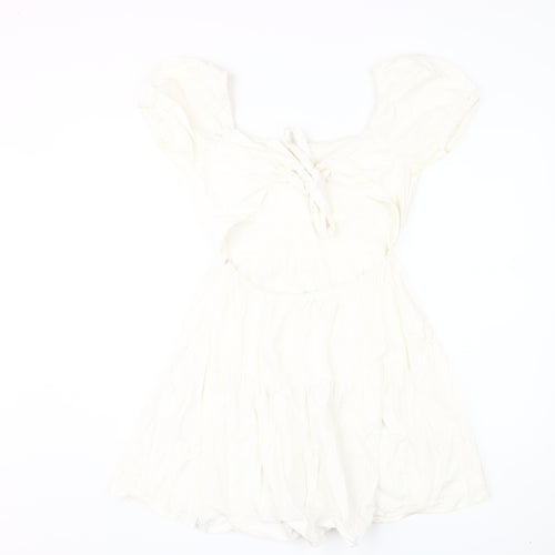 Quiz Women's Ivory A-Line Puff Sleeve Dress Size 10