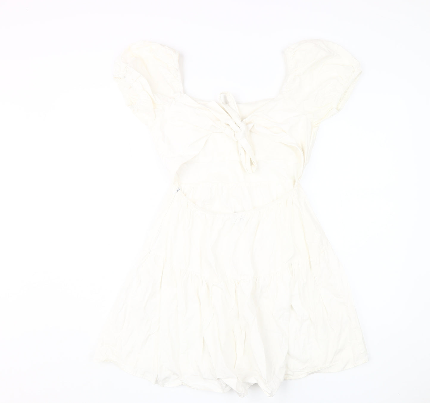 Quiz Women's Ivory A-Line Puff Sleeve Dress Size 10