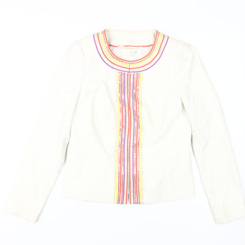 Boden Women’s Beige Linen Jacket, UK 12, Casual Embroidered