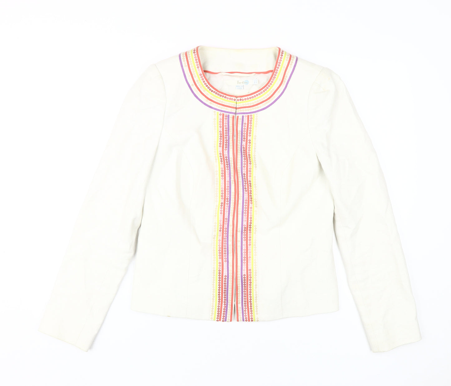 Boden Women’s Beige Linen Jacket, UK 12, Casual Embroidered