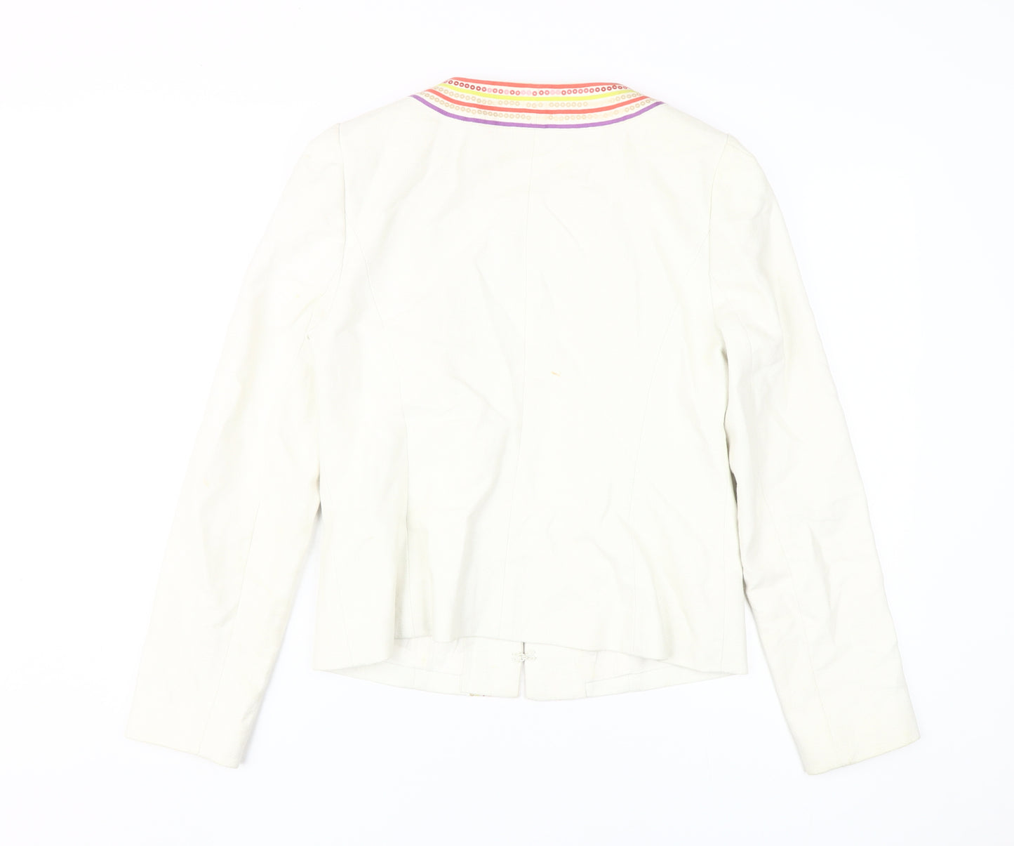 Boden Women’s Beige Linen Jacket, UK 12, Casual Embroidered