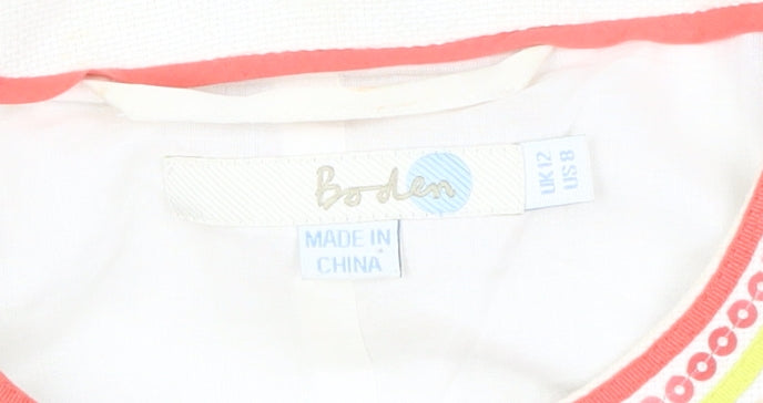 Boden Women’s Beige Linen Jacket, UK 12, Casual Embroidered