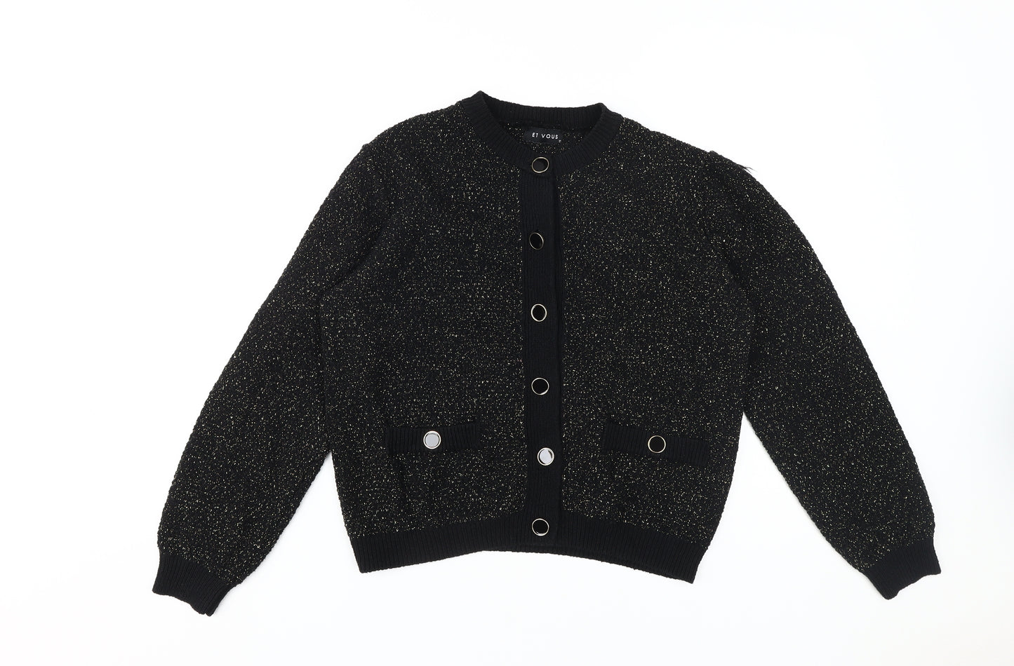 ET VOUS Women's Black Cardigan Size 12 Crew Neck