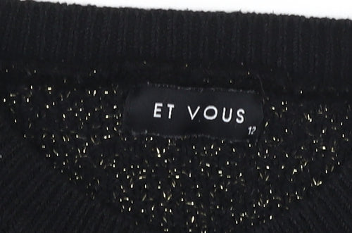 ET VOUS Women's Black Cardigan Size 12 Crew Neck